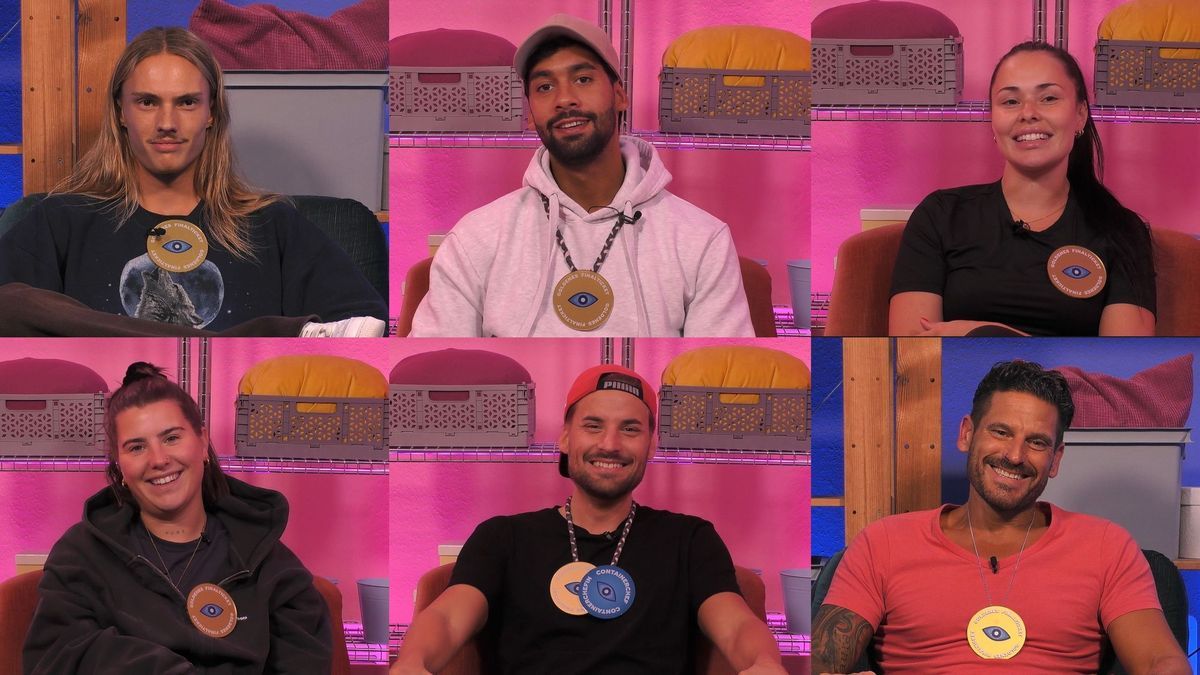 Das sind die sechs Finalist:innen von "Big Brother" 2024: (oben links nach unten rechts): Benedikt, Christian, Frauke, Maja, Marcus und Mateo