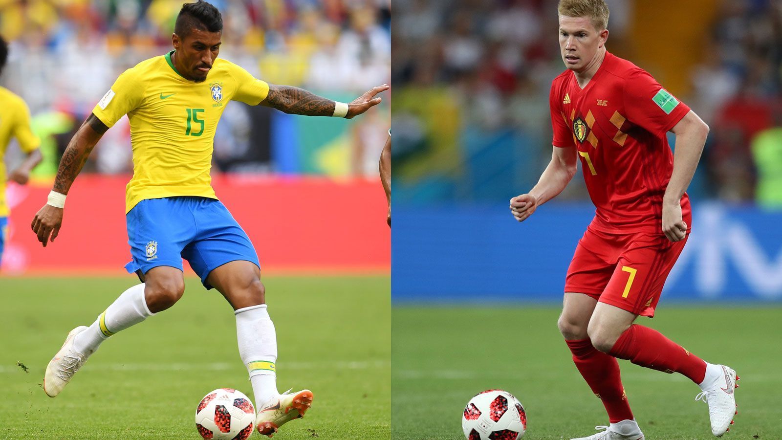 
                <strong> Zentrales Mittelfeld: Paulinho vs. Kevin De Bruyne</strong><br>
                Bisher weder die WM des Einen noch des Anderen. Paulinho hat zwar schon getroffen, hat aber noch in keinem Spiel wirklich dominiert. De Bruyne ist bemüht, bislang allerdings noch nicht wirklich effektiv. Bereitete aber den Angriff zum Siegtor gegen Japan mit einem unfassbaren Sprint in der Nachspielzeit vor. Knappe Entscheidung. Punkt für De Bruyne.
              