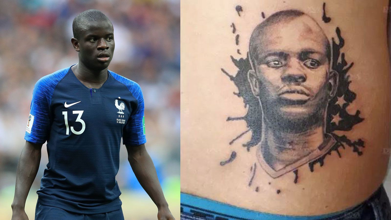 
                <strong>N'Golo Kante auf den Rücken tätowiert</strong><br>
                Der französische Fußball-Fan Alain Bulteel hatte sich das Konterfei von Mittelfeldspieler N'Golo Kante auf den Rücken tätowieren lassen und damit eine Wettschuld eingelöst. Der Hobby-Kicker hatte mit seinen Freunden gewettet, sich das Tattoo stechen zu lassen, sollte die "Equipe Tricolore" tatsächlich 2018 Weltmeister werden. Fast vier Stunden dauerte die Tortur, doch Bulteel sagte der "Sun", dass er mit dem Ergebnis zufrieden sei. "Ich habe mich wegen seines Lächelns, seiner Bescheidenheit und seiner beeindruckenden Bilanz für Kante entschieden. Es ist ein schönes Tattoo und ich werde es für den Rest meines Lebens tragen."
              