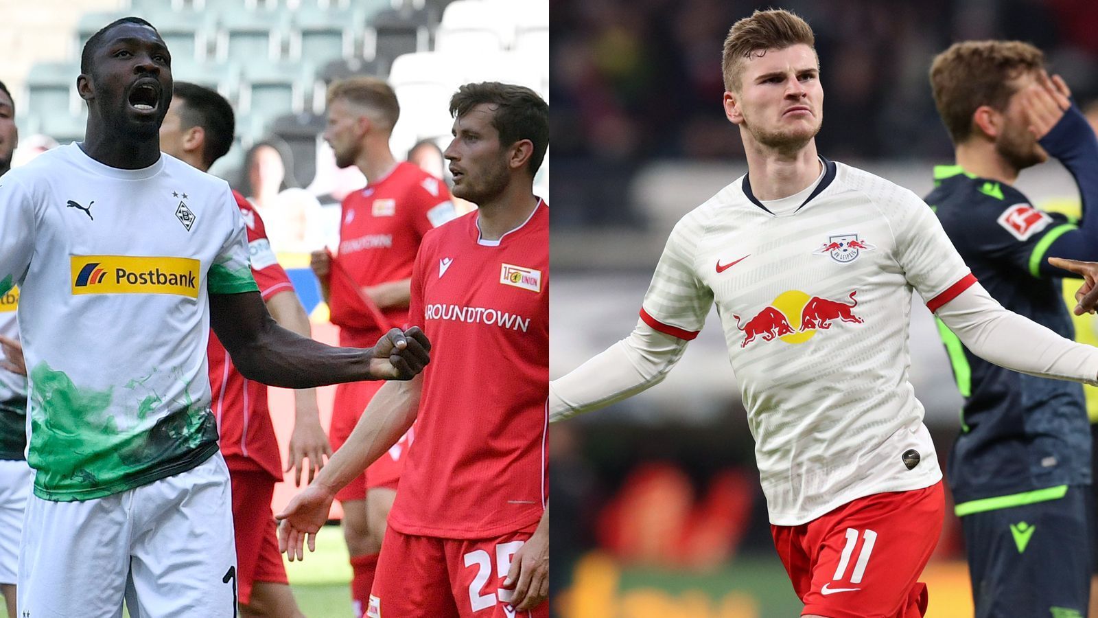 
                <strong>Union Berlin</strong><br>
                Vereinsschrecke von Union Berlin: Marcus Thuram (li.), Timo Werner (re.), Robert Lewandowski, Andre Silva, Wout Weghorst - Bundesliga-Tore gegen Union Berlin: 3 - Bundesliga-Spiele gegen Union Berlin: 4 (Thuram), 3 (Lewandowski, Silva, Weghorst) bzw. 2 (Werner)
              