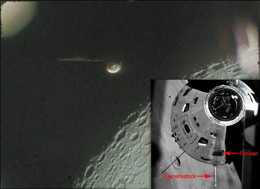 Diese Aufnahme von der Apollo-16-Mission erregte die UFO-Gemeinde ganz besonders. Verbargen sich Alien-Raumschiffe hinterm Mond? Erst eine Bildanalyse Jahrzehnte später ergab: Es war nur die Kamerahalterung des Raumschiffs.