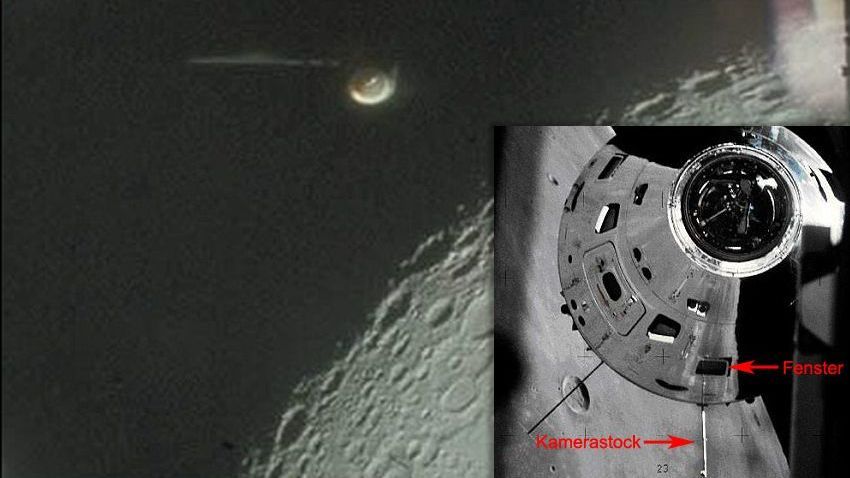 Diese Aufnahme von der Apollo-16-Mission erregte die UFO-Gemeinde ganz besonders. Verbargen sich Alien-Raumschiffe hinterm Mond? Erst eine Bildanalyse Jahrzehnte später ergab: Es war nur die Kamerahalterung des Raumschiffs.