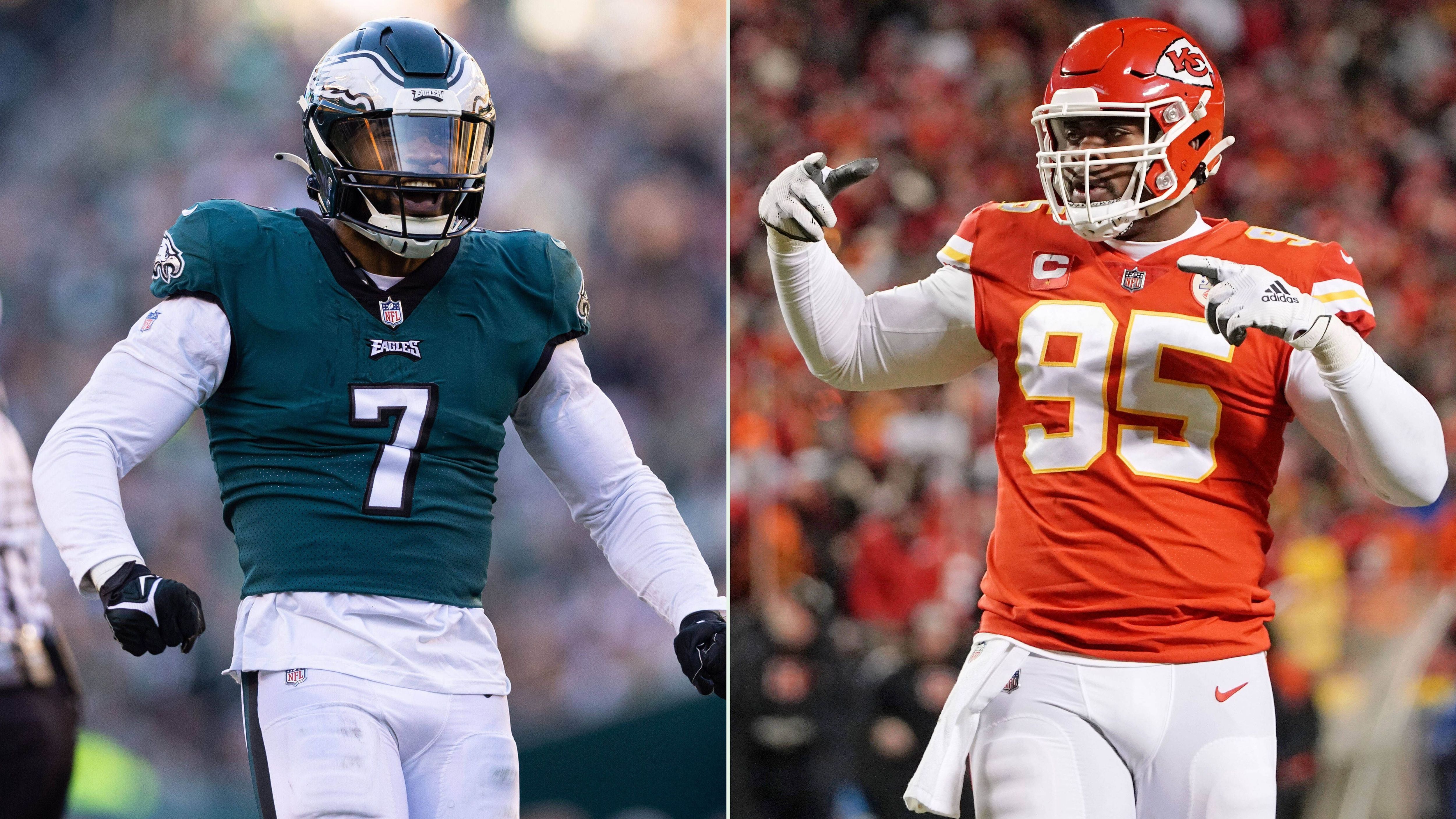 
                <strong>Pass Rush</strong><br>
                Die Eagles-Line bekommt es mit einem der besten und gleichzeitig heißesten Pass Rusher der Liga zu tun. Chris Jones erzielte in der Regular Season 15,5 Sacks für die Chiefs (viertbester Wert der Liga), auch gegen die Bengals brillierte er mit zwei Sacks. Entsprechend groß ist der Respekt beim Gegner. "Chris Jones ist mindestens einer der besten, ich würde sogar sagen, der beste Defensive Tackle in der NFL", betonte Center Kelce im Vorfeld. Um die starke Line der Eagles zu knacken, darf man von Kansas City immer wieder Blitzing erwarten. Defensive Coordinator Steve Spagnuolo setzte in dieser Saison bei etwas mehr als 24 Prozent der Spielzüge der Defensive auf einen Blitz. Auf der Gegenseite steht mit Haason Reddick ein ähnlich starker Quarterback-Jäger wie Jones. Mit 16 Sacks erzielte der 28-Jährige die zweitmeisten in der NFL-Saison. Mit 3,5 Sacks in den beiden Playoff-Spielen hob Reddick sein Spiel jedoch nochmal auf ein höheres Niveau. Mahomes einzubremsen und vom Werfen abzuhalten, wird eine der Schlüsselaufgaben für die Eagles-Defense sein. Punkt für beide Teams - 4:3 für die Eagles
              