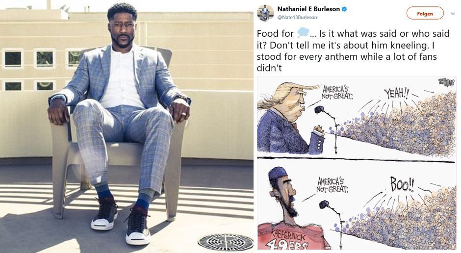 
                <strong>Nate Burleson</strong><br>
                Ex-NFL-Profi und TV-Experte Nate Burleson will mit einer Karikatur zum nachdenken anregen. Er fragt sich: "Geht es darum, was gesagt wird oder wer es sagt?"
              