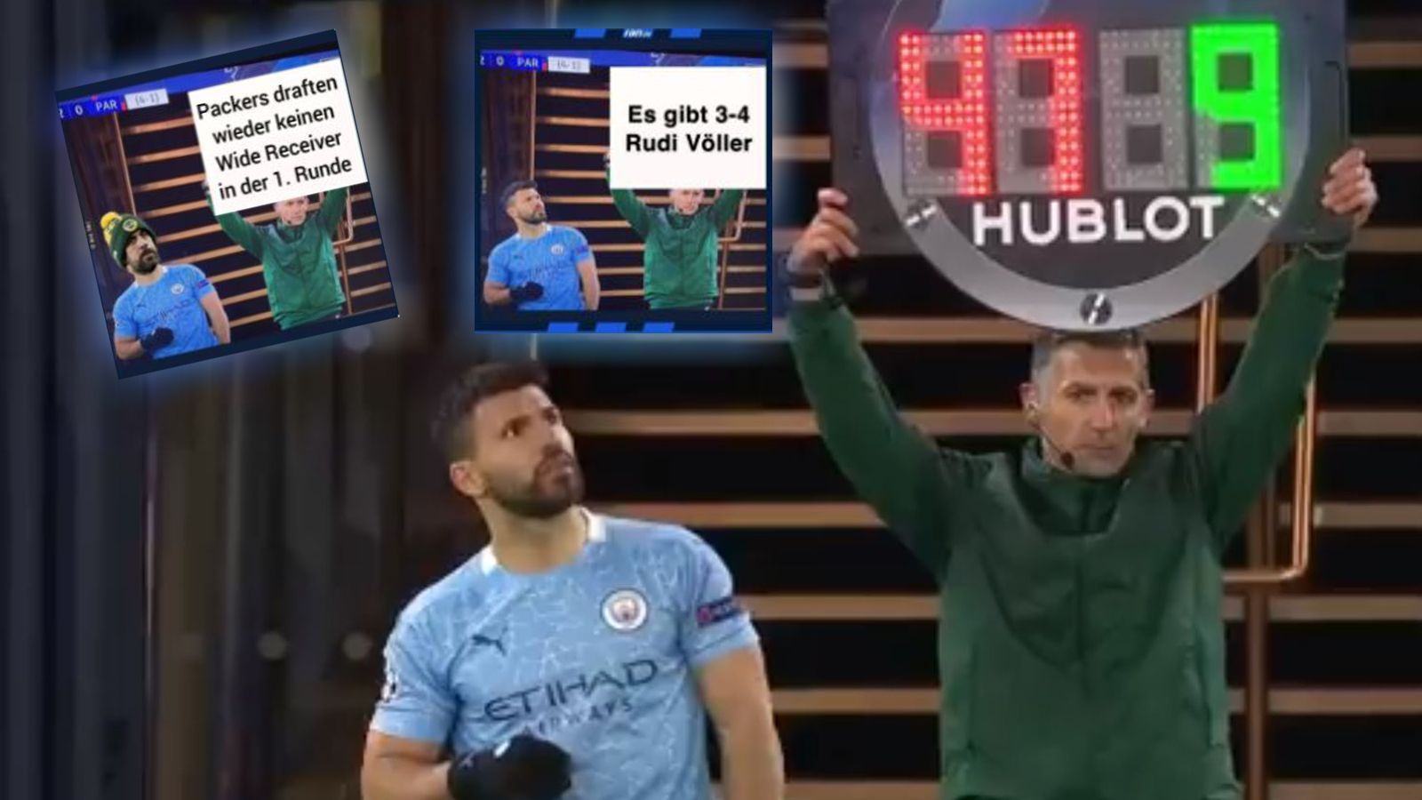 
                <strong>Die besten Agüero-Memes der ran-Community</strong><br>
                Das Bild von Sergio Agüeros Einwechslung im Champions-League-Halbfinale geht viral. Sein ungläubiger Blick auf die Tafel des Vierten Offiziellen hat die ran-Community auf den Plan gerufen. Hier kommen die besten Memes.
              