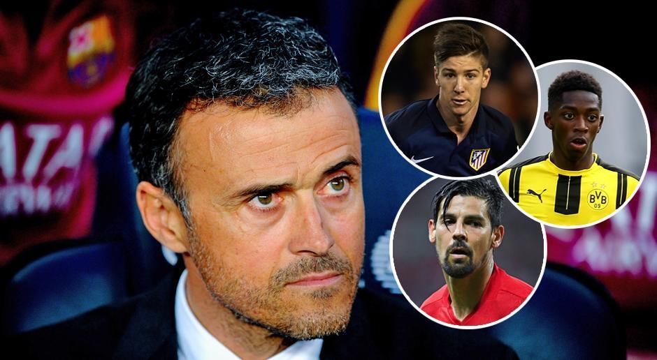 
                <strong>Barca auf Stürmer-Suche</strong><br>
                Trotz des Traum-Offensiv-Trios "MSN" ist der FC Barcelona offenbar weiterhin auf der Suche nach einem Stürmer. Coach Luis Enrique will das Team wohl mit einem klassischen "Neuner" ergänzen - doch das scheint leichter gesagt als getan. Zahlreiche Absagen wie von Nolito (kl. Foto unten, Manchester City) und Ousmane Dembele (re., BVB) kassierte Barca. Auch Torjäger Luciano Vietto (oben, Atletico) soll einen Wechsel zum FC Sevilla vorziehen. Dennoch gibt es weitere Alternativen. (Quelle: Mundo Deportivo, Sport.es)
              