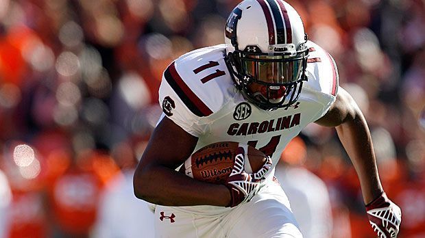 
                <strong>Pharoh Cooper (21, South Carolina Gamecocks)</strong><br>
                Pharoh Cooper (21, South Carolina Gamecocks): 1,80 Meter groß und 94 Kilogramm schwer, 3323 Yards für 26 Touchdowns in drei College-Jahren.
              