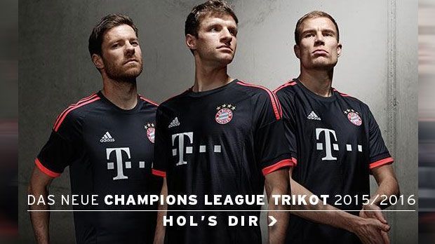 
                <strong>FC Bayern München </strong><br>
                Der FC Bayern präsentiert sein neues Champions-League-Trikot: In schlichtem Dunkelblau wollen die Münchner in der Königsklasse neu angreifen, rote Sreifen an den Ärmeln erinnern an die Farbe des klassischen Heimjerseys ...
              