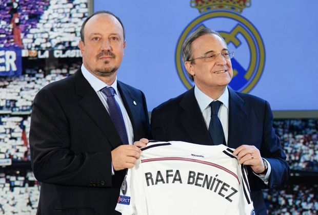 
                <strong>Rafael Benitez</strong><br>
                Rafael Benitez (li.) ist der zehnte Trainer unter Real Madrids Präsident Florentino Perez. Dem Coach sollen neue Spieler folgen. Wie viel Geld stellt der Klub-Boss Benitez zur Verfügung? Seine Vorgänger bekamen zum Amtsantritt ordentlich Kredit - vor allem Manuel Pellegrini!
              