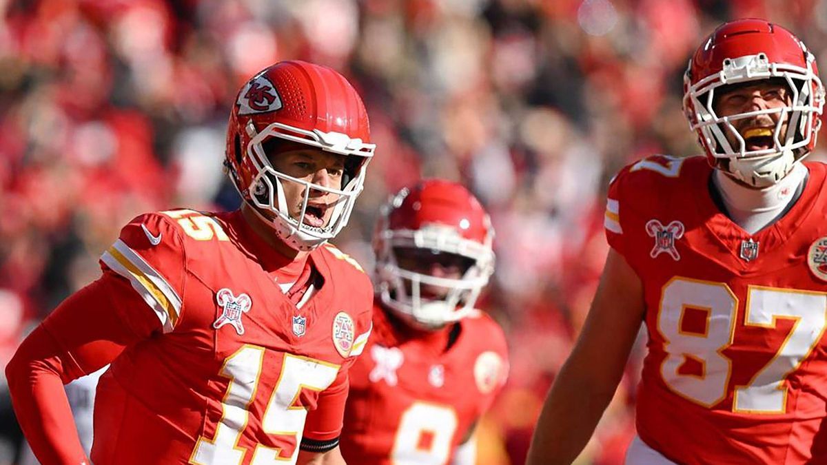 December 26, 2024: Kansas City Chiefs quarterback Patrick Mahomes (15) was fired up after running in for a touchdown in the first quarter against the Houston Texans on Saturday Dec. 21, 2024, at GE...