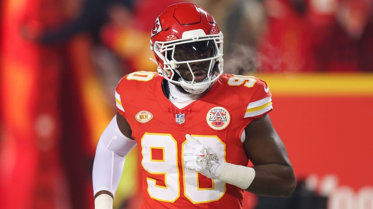 KANSAS CITY, MO - JANUARY 13: Kansas City Chiefs defensive end Charles Omenihu (90) before an AFC Wild Card playoff game between the Miami Dolphins and Kansas City Chiefs on Jan 13, 2024 at GEHA Fi...