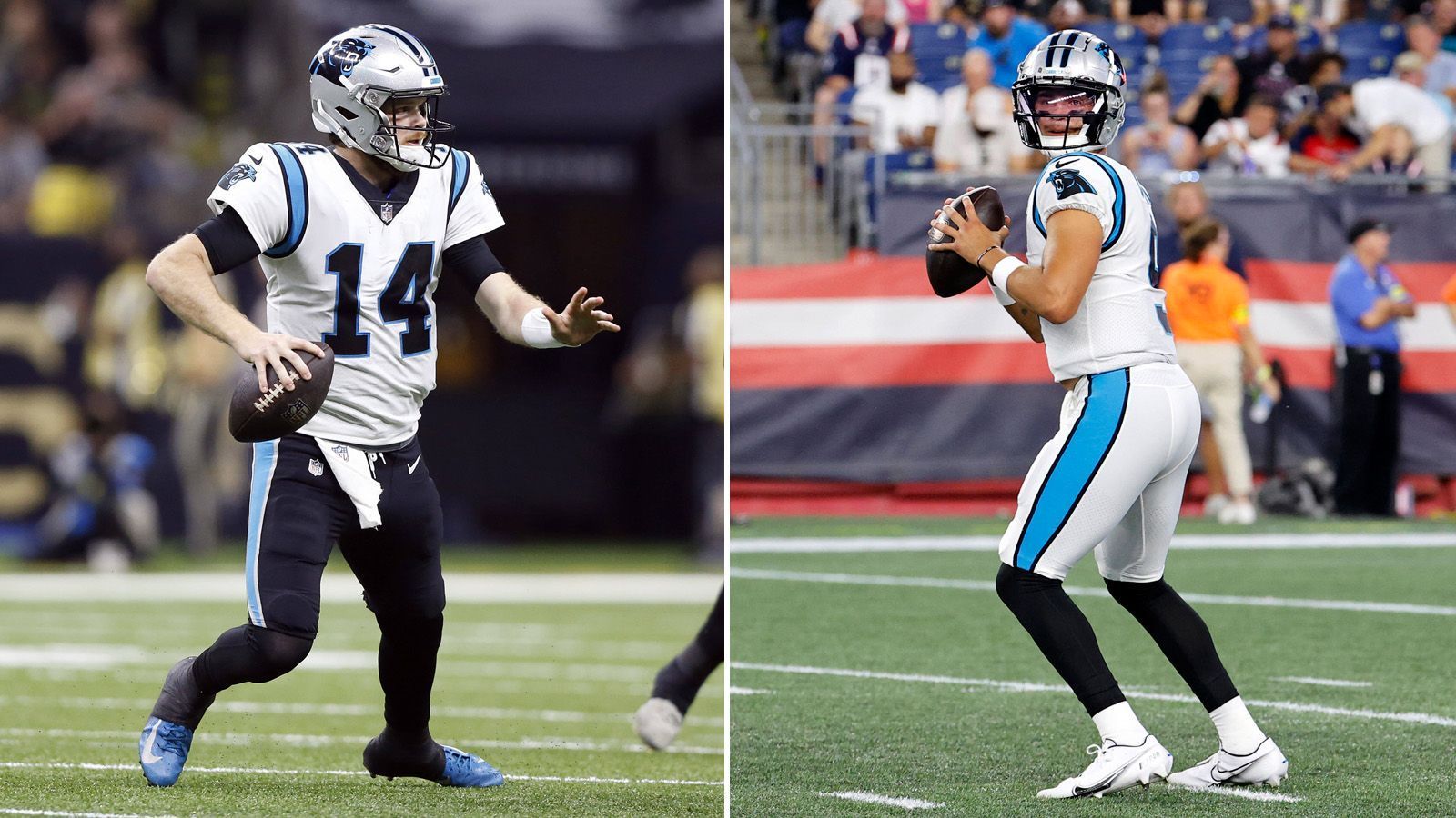 
                <strong>Quarterbacks im Roster</strong><br>
                Sollten die Carolina Panthers ihren vermeintlichen Franchise Quarterback in der ersten Runde draften, sieht die Zukunft für Sam Darnold (l.) und Matt Corral düster aus. Beide dürften sich aller Wahrscheinlichkeit nach höchstens um den Job als Backup bewerben. Einen allzu großen Gegenwert werden die Panthers aber auch nicht erzielen können.
              