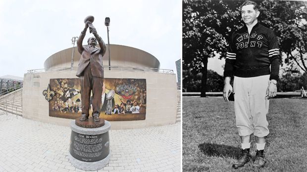
                <strong>Vince-Lombardi</strong><br>
                Vince Lombardi (Lambeau Field Stadium, Green Bay): Vince Lombardi ist eine der größten Persönlichkeiten des American Football. Er gewann als Head Coach der Green Bay Packers in sieben Jahren fünf Meisterschaften, darunter die ersten zwei Super Bowls, und wird als einer der besten Head Coaches des professionellen Footballs angesehen. 1971 wurde der Super-Bowl-Pokal nach ihm benannt.
              