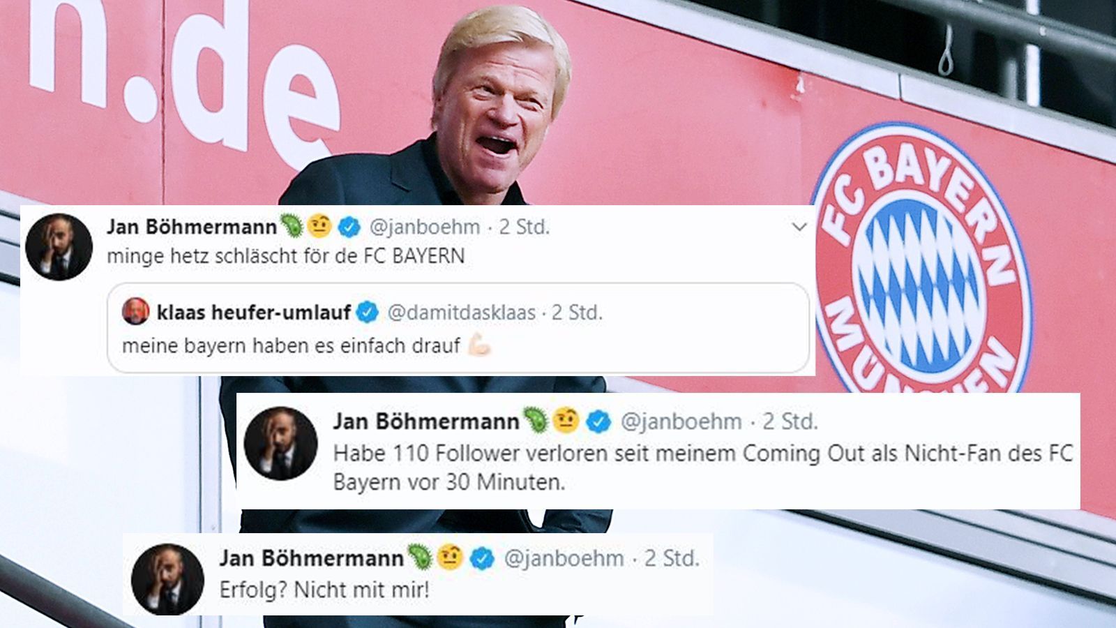 
                <strong>Böhmermann nimmt Klaas mit ins Boot</strong><br>
                Zum krönenden Abschluss greift Böhmermann auch einen Tweet von Fernsehkollege Klaas Heufer-Umlauf, der für viel, aber nicht für seine Fußballexpertise bekannt ist, auf. Ein paar Fans hat er nun weniger, dafür eine gehörige Menge Aufmerksamkeit.
              