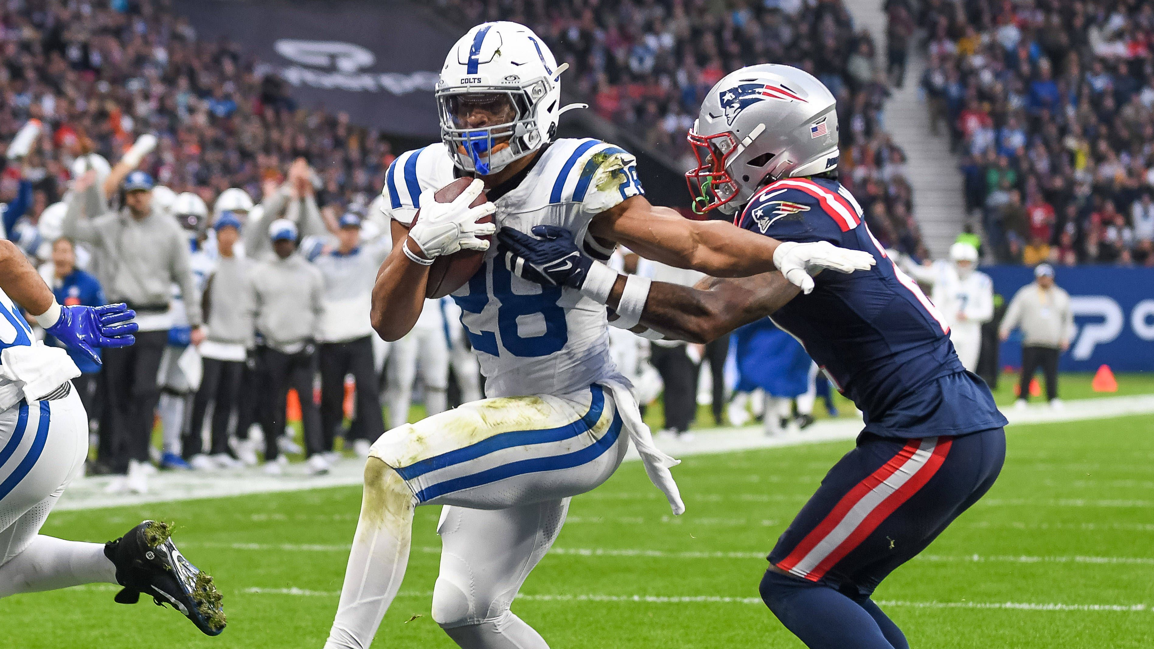 <strong>2023 in Frankfurt: Indianapolis Colts vs. New England Patriots</strong><br>Eine Woche später gab es in der zweiten Partie im Deutsche Bank Park zwischen den Colts und den Patriots nur wenig offensive Glanzlichter. Die Colts siegten mit 10:6.