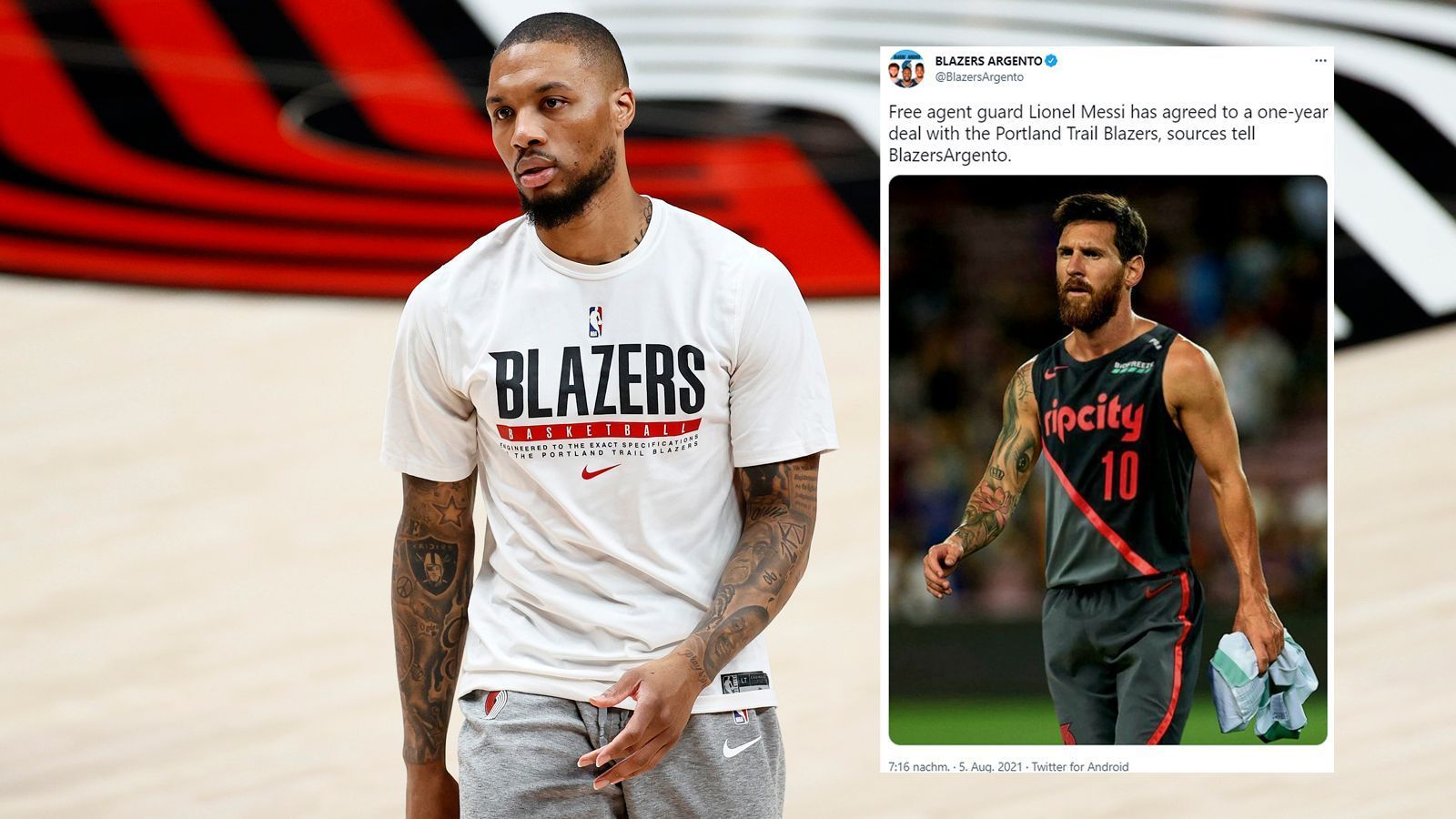 
                <strong>Portland Trail Blazers</strong><br>
                "Free agent guard Lionel Messi has agreed to a one-year deal with the Portland Trail Blazers, sources tell BlazersArgento", schrieb dieser Twitter-User. Da ist wohl ganz klar der Wunsch Vater des Gedankens. Wäre aber tatsächlich mal interessant zu sehen, ob Messi mit dem Ball in Händen auch so zaubern kann wie mit seinen Füßen.
              