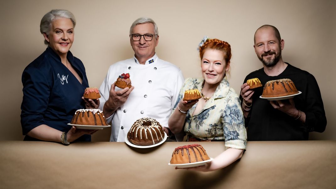 "Das große Backen - Die Profis" 2023: Bettina Schliephake-Burchardt, Günther Koerffer, Enie van de Meiklokjes und Christian Hümbs.