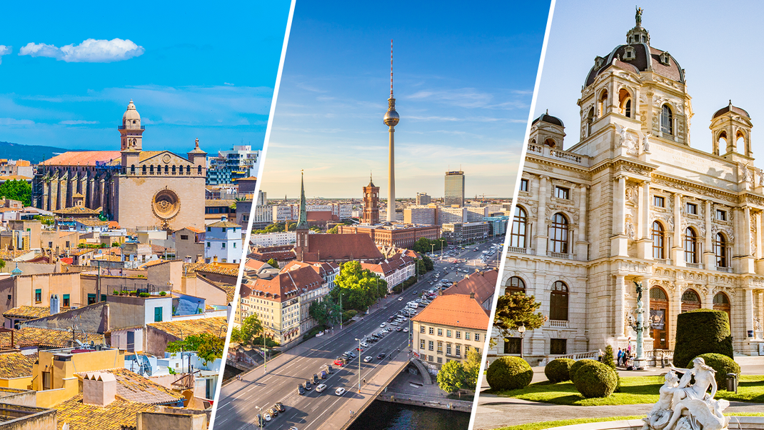 Die besten Food-Hotspots in Europa: Palma (l.), Berlin (m.), Wien (r.).