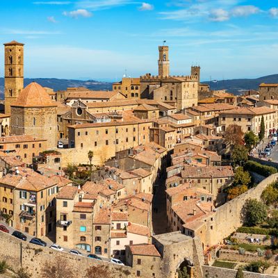 Tuscany, Volterra town skyline, church and panorama view. Maremma, Italy, Europe. Panoramic view of Volterra, medieval Tuscan town with old houses, towers and churches, Tuscany, Italy.