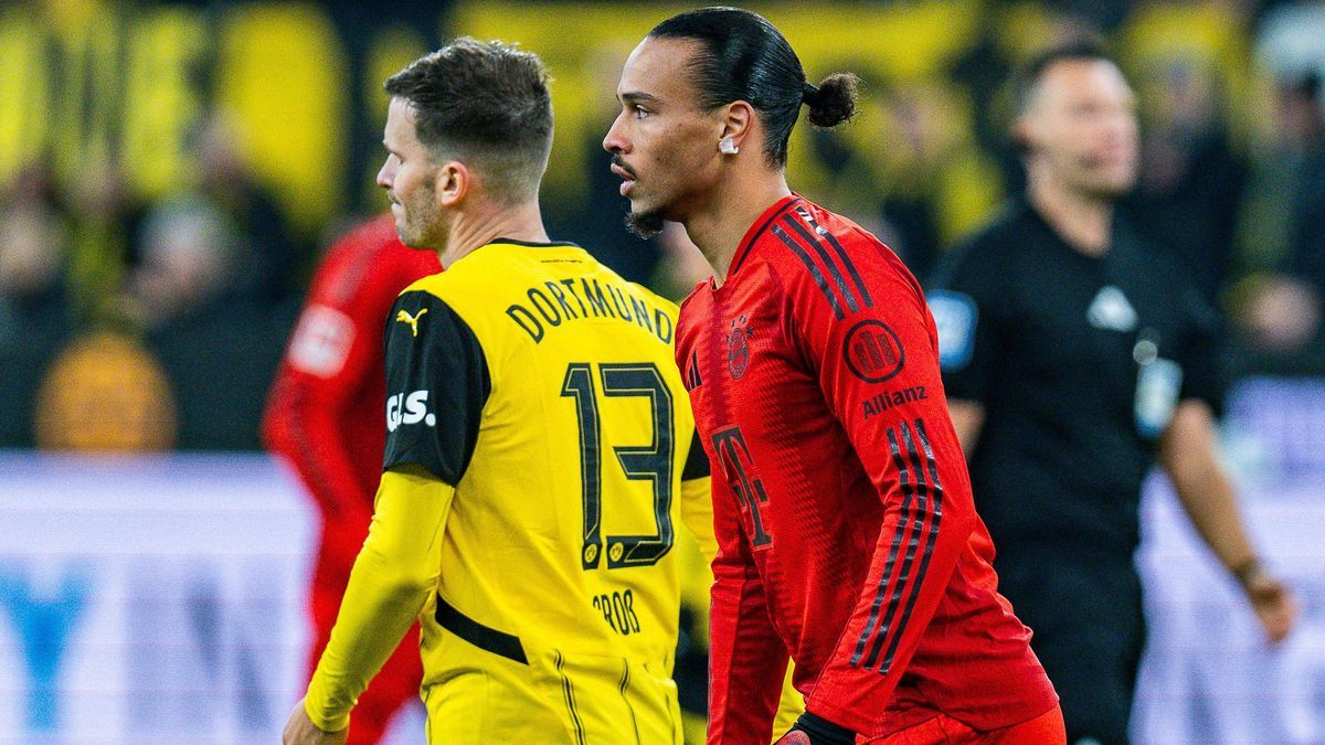 30.11.2024, Borussia Dortmund vs. FC Bayern München, 1. Bundesliga, 12. Spieltag Leroy Sane (FC Bayern Muenchen, 10) Pascal Gross (Borussia Dortmund, 13) Wichtiger Hinweis: Gemaess den Vorgaben der...