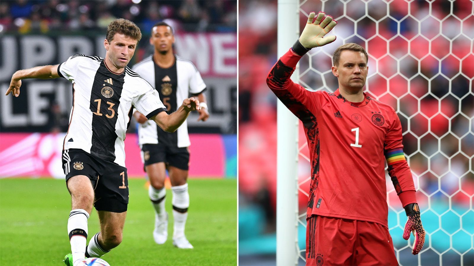 
                <strong>Deutsche Spieler mit den meisten WM-Einsätzen</strong><br>
                &#x2022; Thomas Müller (links) und Manuel Neuer (rechts): jeweils 16<br>
              