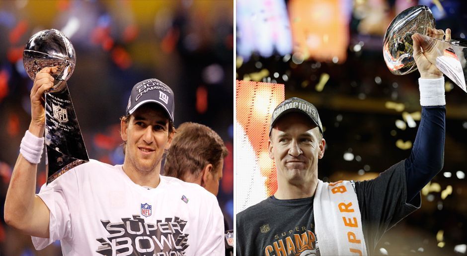 
                <strong>Eli und Peyton Manning</strong><br>
                Eli Manning (New York Giants, 2008 und 2012)undPeyton Manning (Indianapolis Colts, 2007, und Denver Broncos, 2016)
              