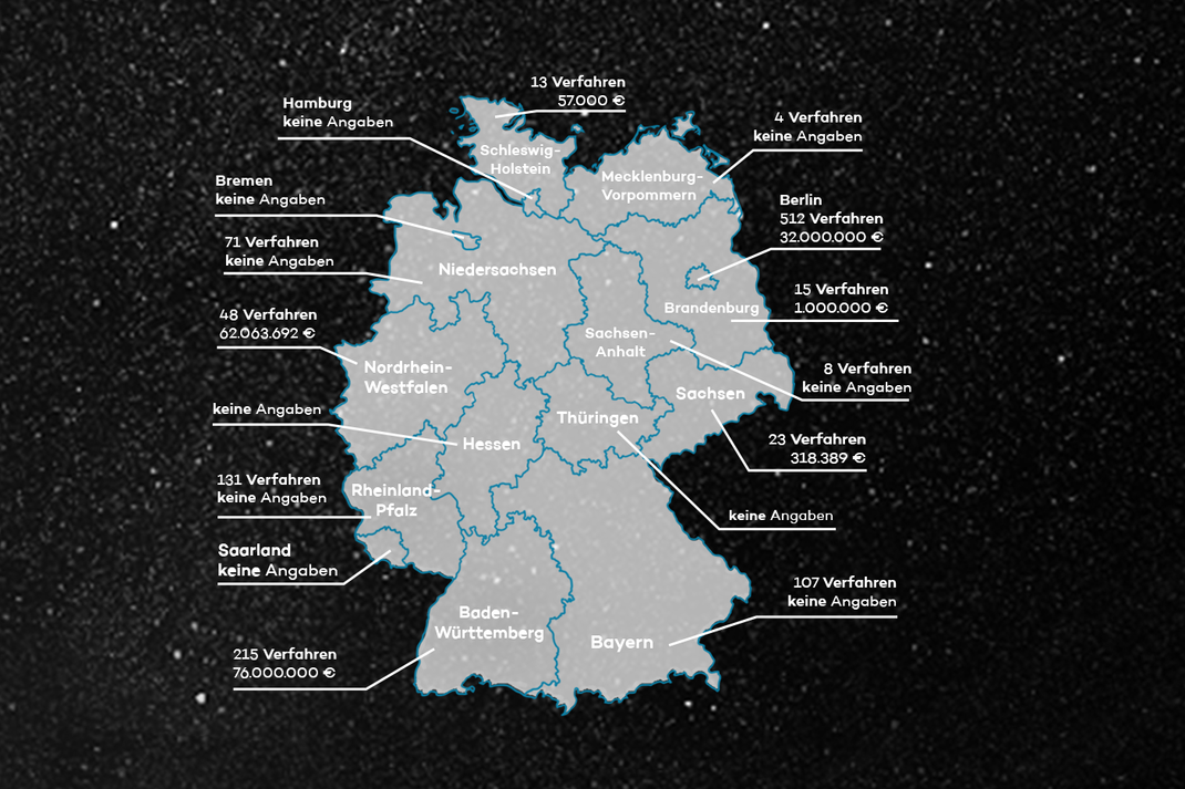 Die Übersicht zeigt die Verfahren und den enstandenen Schaden mit Corona-Schnelltests in den einzelnen Bundesländern