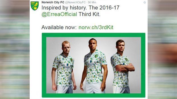 
                <strong>Norwich City</strong><br>
                Die Kanarienvögel machen ihrem Namen alle Ehre. Das Ausweich-Trikot des englischen Zweitligisten Norwich City für die Saison 2016/17 ist grün-gelb gesprenkelt. Das bunte Leibchen ist wohl selbst für hart gesottene Fußballfans zumindest gewöhnungsbedürftig.
              