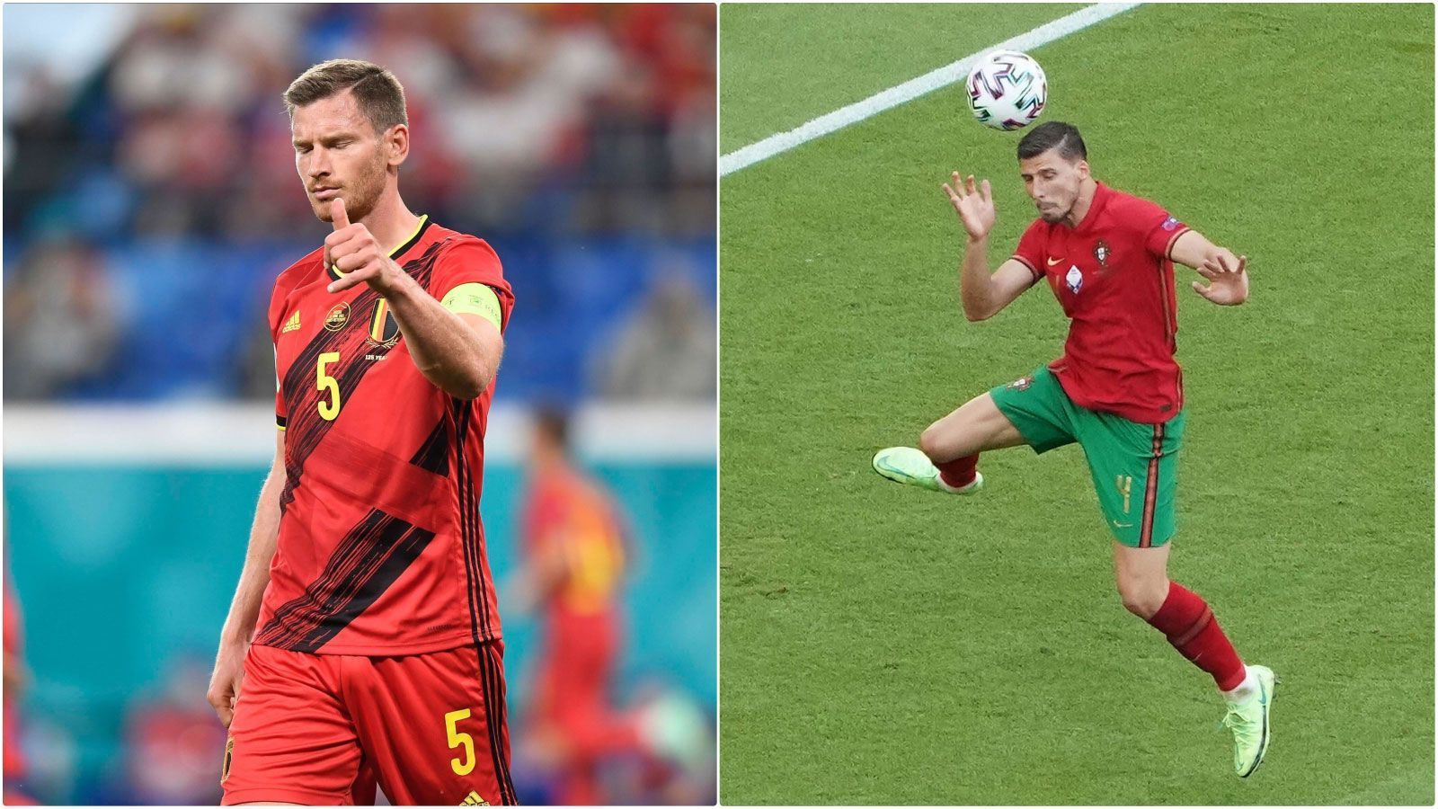 
                <strong>Innenverteidigung: Jan Vertonghen vs. Ruben Dias</strong><br>
                Anders als bei Manchester City präsentiert sich Ruben Dias in der Nationalmannschaft noch nicht als der Fels in der Brandung, gegen Deutschland zeichnete der 24-Jährige sogar für ein Eigentor verantwortlich. Allerdings offenbarte auch Jan Vertonghen ungewohnte Schwächen und hatte vor allem im Spiel gegen Dänemark erhebliche Probleme mit Yussuf Poulsen und Co. Trotzdem gelingt es dem Belgier bislang besser als seinem portugiesischen Kollegen, seine Hintermannschaft zusammenzuhalten, wie nicht zuletzt die Anzahl der Gegentore belegt. Belgien erhöht - 4:2.
              