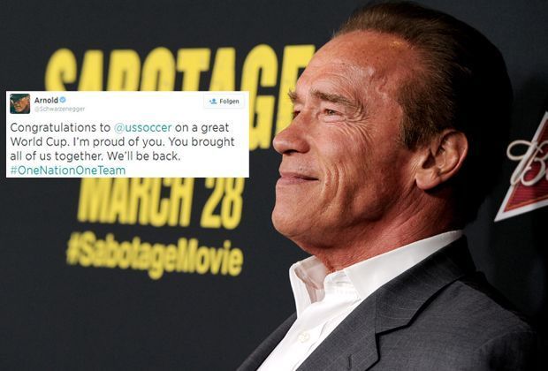 
                <strong>Der Terminator </strong><br>
                Arnold Schwarzenegger ist bekennender Fan der US-Nationalmannschaft. Nach der Niederlage gegen Belgien twittert er aufmunternde Worte: "Herzlichen Glückwunsch zu einer tollen Weltmeisterschaft. Ich bin stolz auf euch. Ihr habt uns zusammengebracht. Wir werden wiederkommen."
              