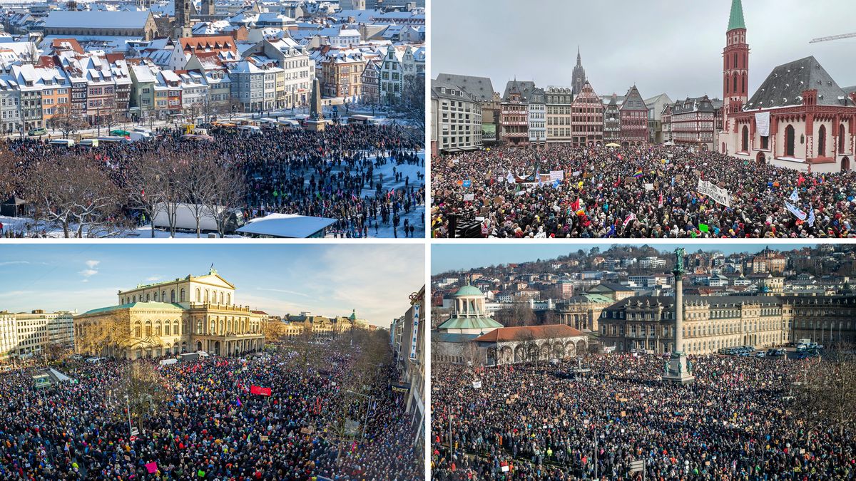20.01.2024: Tausende Menschen haben in mehreren deutschen Städten gegen die AFD und Rechtsextremismus demonstriert, unter anderem Erfurt, Frankfurt am Main, Hannover und Stuttgart.