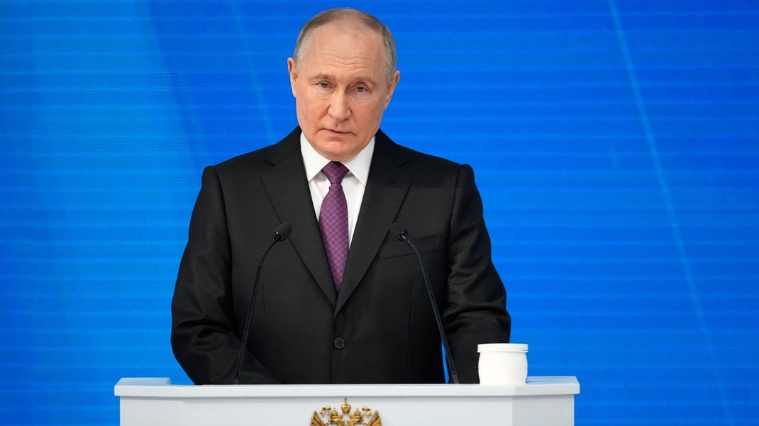 Wladimir Putin, Präsident von Russland, hält seine Rede zur Lage der Nation in Moskau.