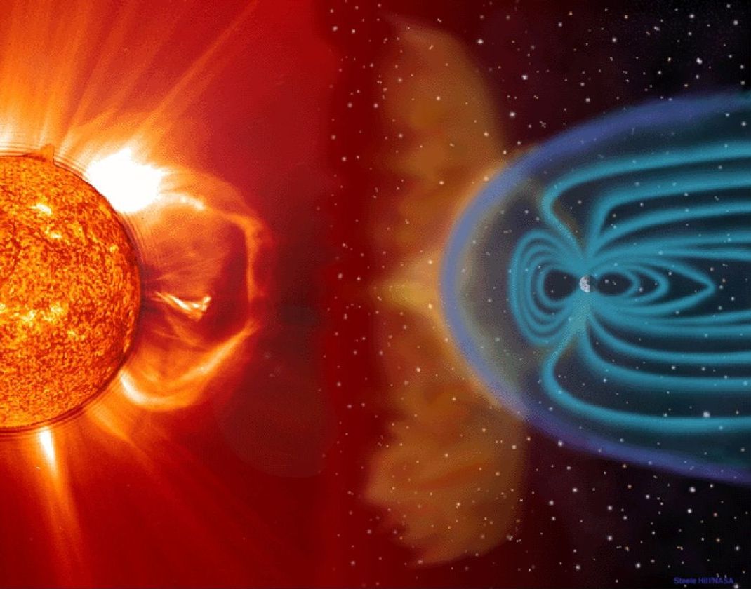 Tödliche Strahlendosis im All: Ohne Magnetfeld und Atmosphäre ist der Mensch schutzlos.