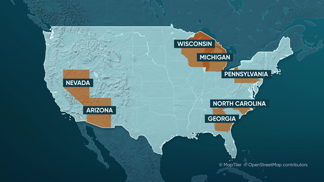 Die Swing-States der US-Wahl 2024.