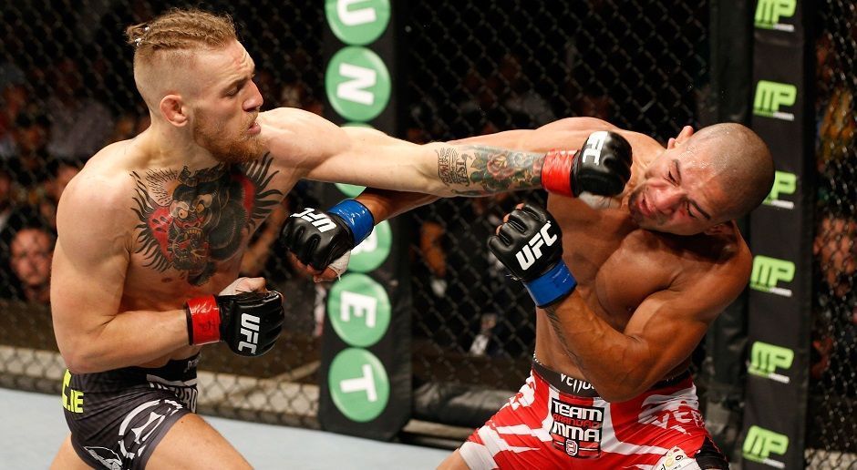 
                <strong>Conor McGregor vs. Diego Brandao, UFC Dublin, 19.07.2014</strong><br>
                Ein Jahr nach seiner schweren Knieverletzung gab McGregor sein Comeback - beim ersten UFC-Event in seiner irischen Heimat seit fünf Jahren. Trotz des immensen Drucks, der auf ihm lastete, bezwang er Diego Brandao in der ersten Runde durch T.K.o.
              