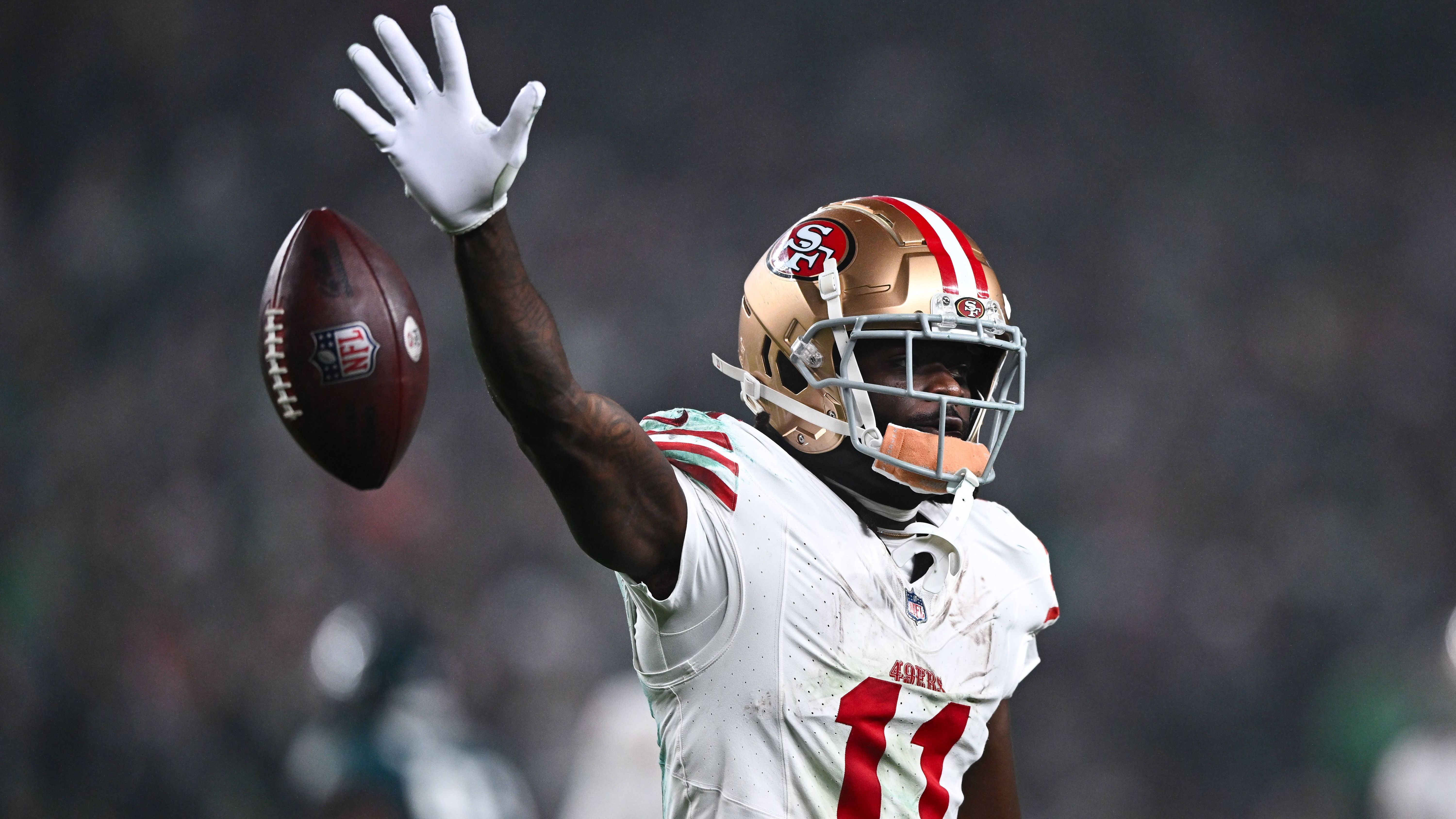 <strong>Wide Receiver 1: Brandon Aiyuk (San Francisco 49ers)</strong><br>Catches: 75<br>Receiving Yards:&nbsp;1342<br>Touchdowns: 7