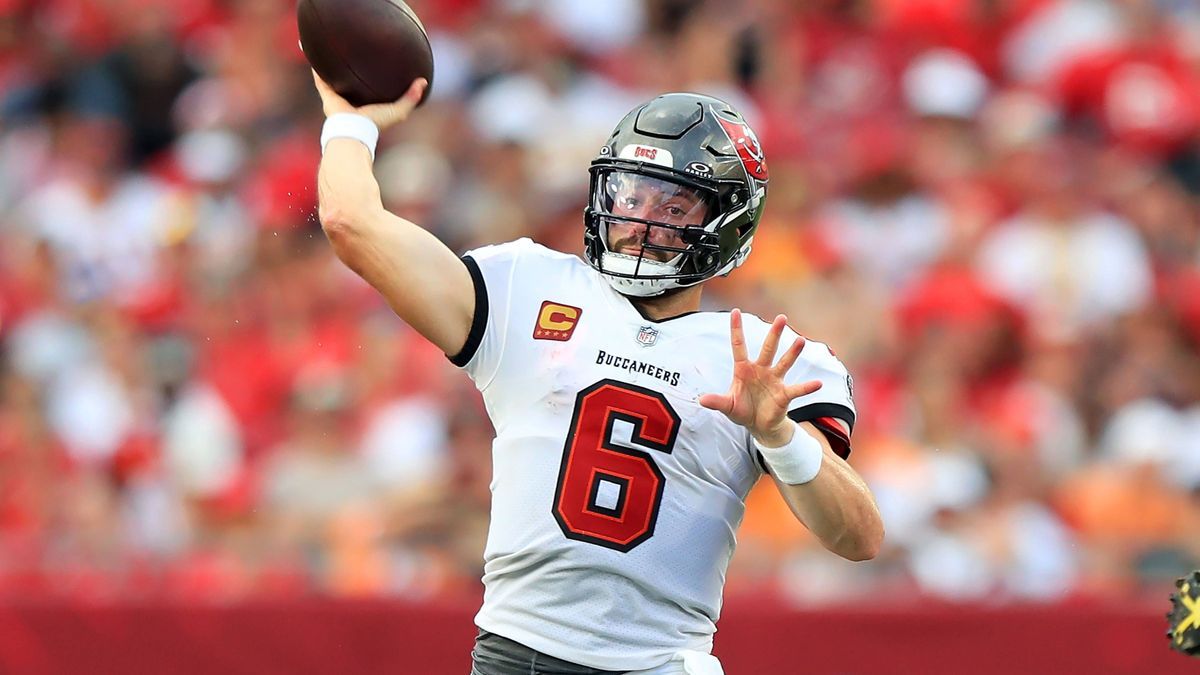 TAMPA, FL - SEPTEMBER 08: Tampa Bay Buccaneers Quarterback Baker Mayfield (6) throws a pass during the game between the Washington Commanders and the Tampa Bay Buccaneers on September 08, 2024 at R...