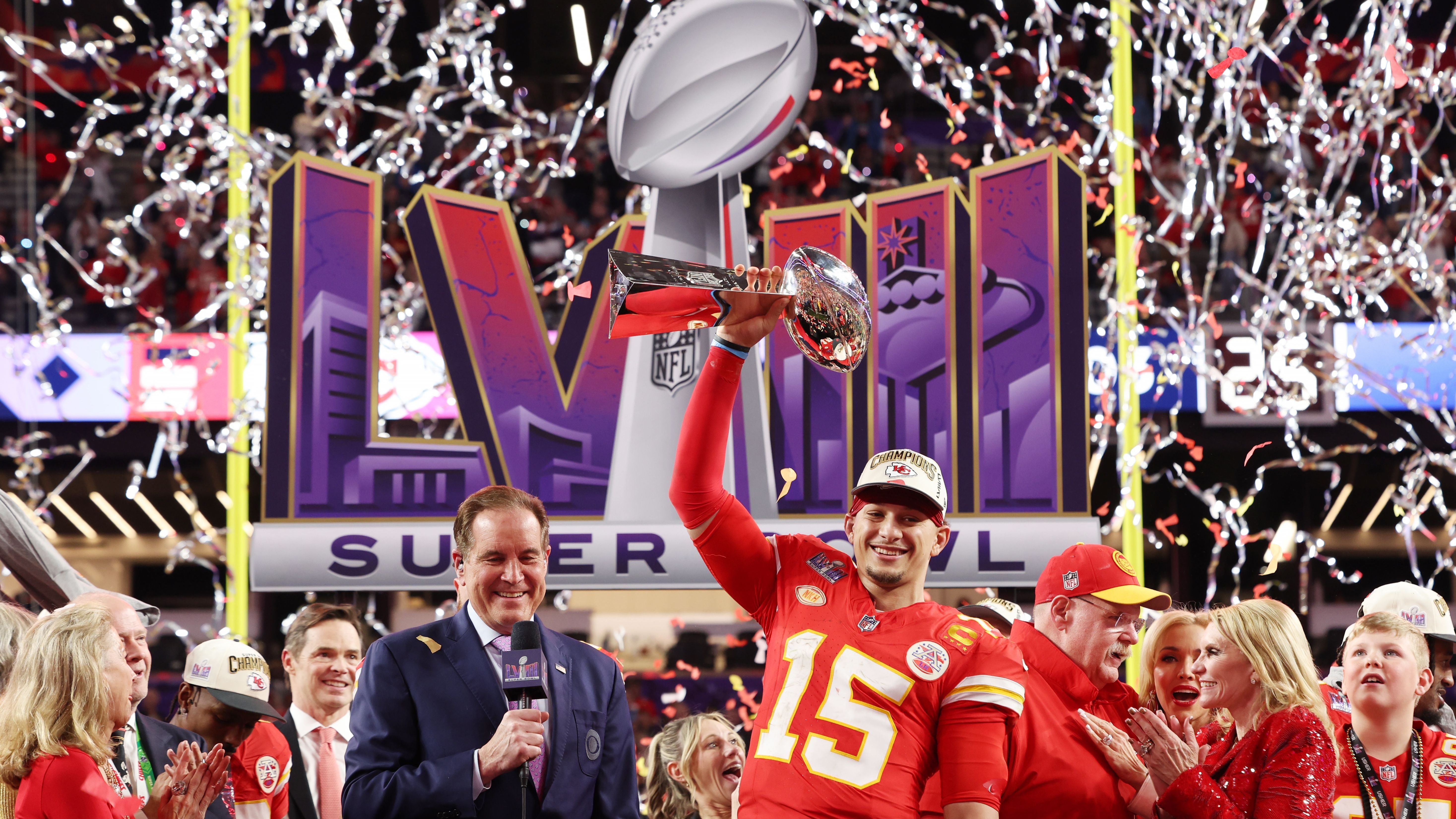 <strong>2024 - Kansas City Chiefs</strong><br>Endstand: 25:22 gegen die San Francisco 49ers<br>Coach: Andy Reid<br>MVP: Patrick Mahomes