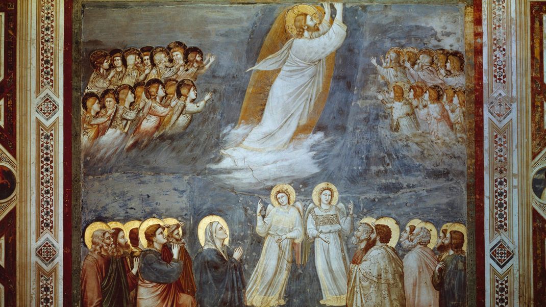 Die biblische Darstellung der Himmelfahrt: Demnach soll Jesus nach seiner Auferstehung vor den Augen seiner Jünger "aufgehoben" worden- und in einer Wolke verschwunden sein. 