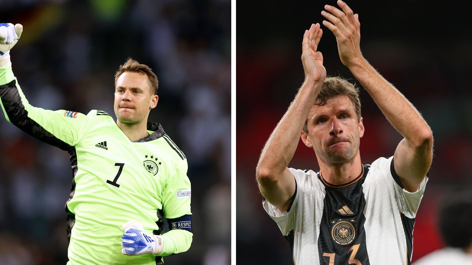 
                <strong>Deutsche Spieler mit den meisten Länderspielen</strong><br>
                &#x2022; Manuel Neuer (links): 113<br>&#x2022; Thomas Müller (rechts): 118 <br>
              