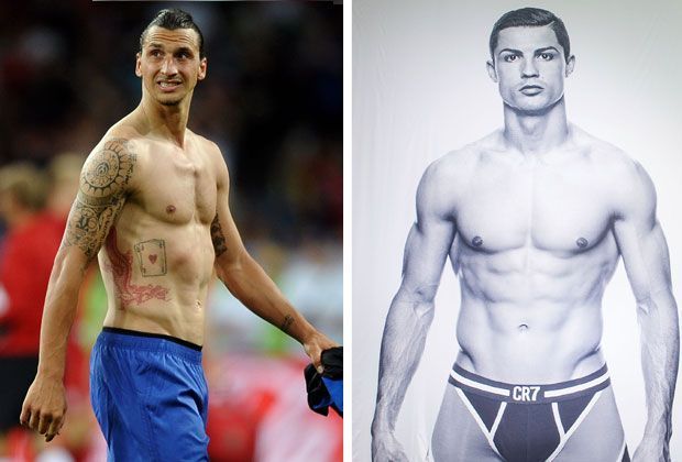 
                <strong>Der Body: 2:4</strong><br>
                Ja Zlatan, auch hier guckst du leider in die Röhre. Viele Tattoos können leider gegen einen Körper, bei dem jede Sehne austrainiertert scheint, nichts ausrichten. Außerdem hat Ronaldo eine eigene Unterwäsche-Kollektion
              