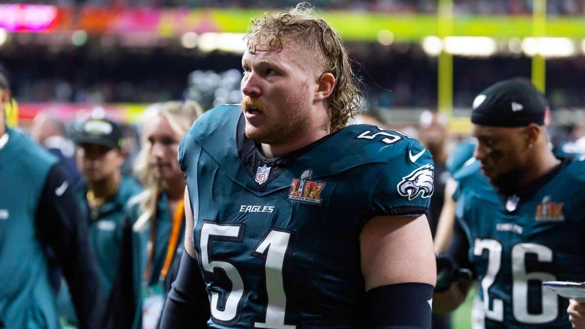 NFL, American Football Herren, USA Super Bowl LIX-Kansas City Chiefs at Philadelphia Eagles Feb 9, 2025; New Orleans, LA, USA; Philadelphia Eagles center Cam Jurgens (51) against the Kansas City Ch...