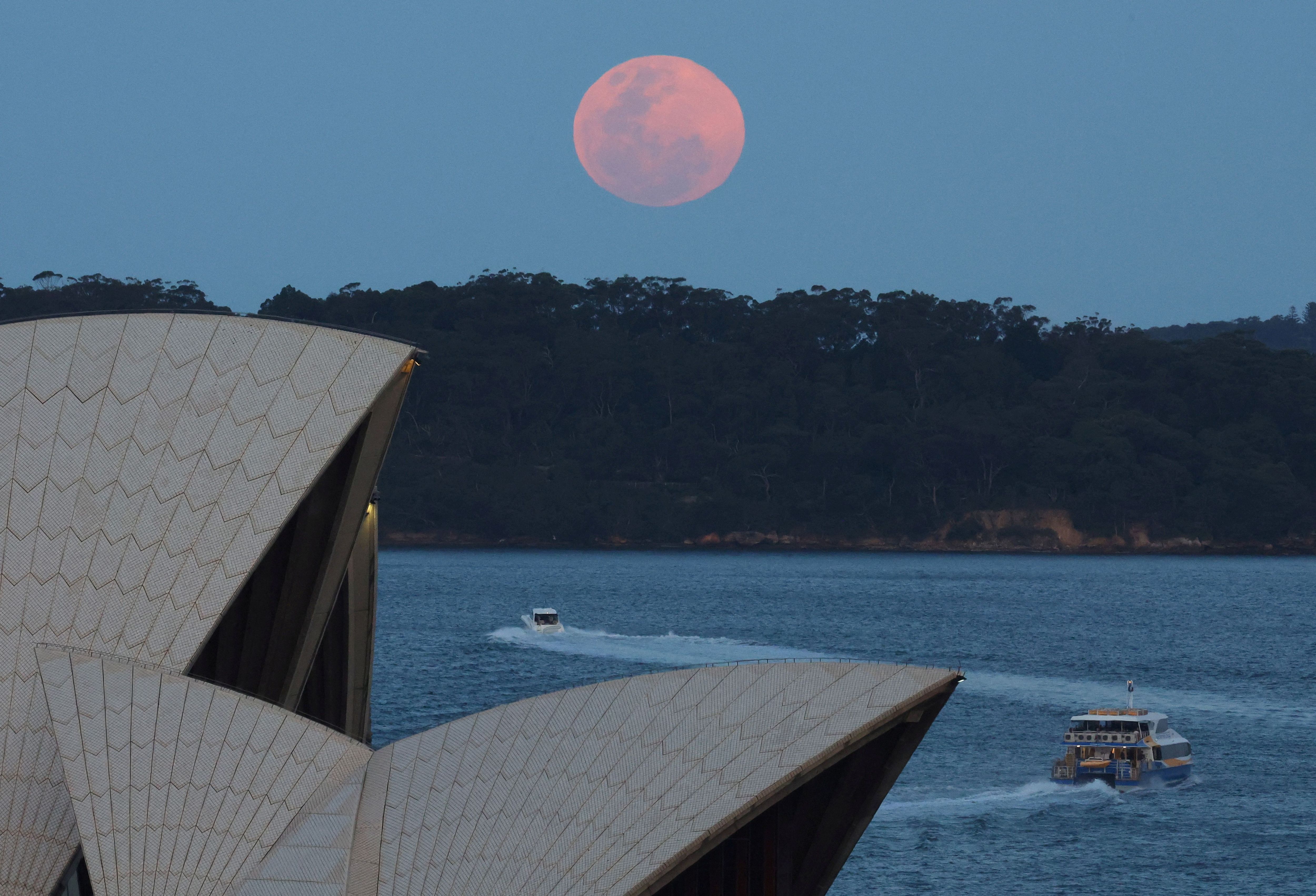 Der Supermond hinter dem Opernhaus in Sydney.