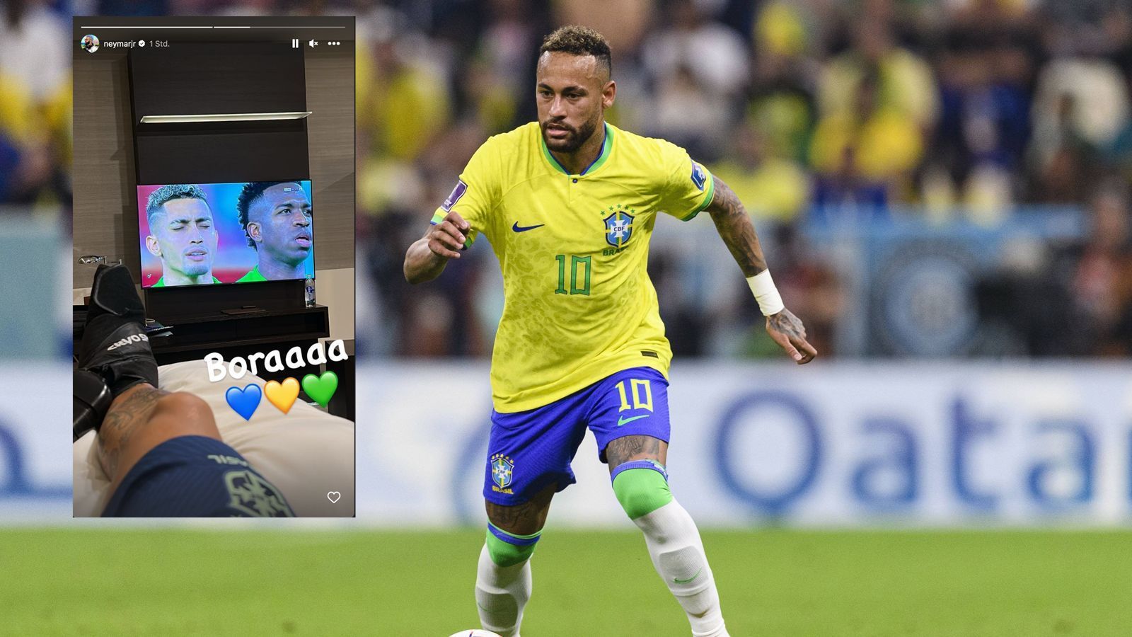 
                <strong>Neymar: Double des Superstars macht Brasiliens Fans verrückt</strong><br>
                Für die Auflösung sorgte aber der Superstar selbst. In seiner Instagram-Story sieht man ihn in seinem Zimmer, wie er auf dem Bett liegt und sich das Spiel im Fernsehen anschaut. Neymar laboriert an einer Verletzung am lateralen Bandapparat im rechten Fußgelenk. Der Offensivstar hatte sich in der Partie gegen Serbien (2:0) bei einem Foul von Nikola Milenkovic in der Schlussphase verletzt und musste ausgewechselt werden. Wann er wieder auf dem Platz stehen kann, ist noch offen. Brasiliens Nationaltrainer Tite geht weiter von einer Rückkehr des Superstars sowie Rechtsverteidiger Danilo beim Turnier in Katar aus. "Ich glaube, dass Neymar und Danilo noch bei dieser WM spielen werden", sagte der 61-Jährige.
              