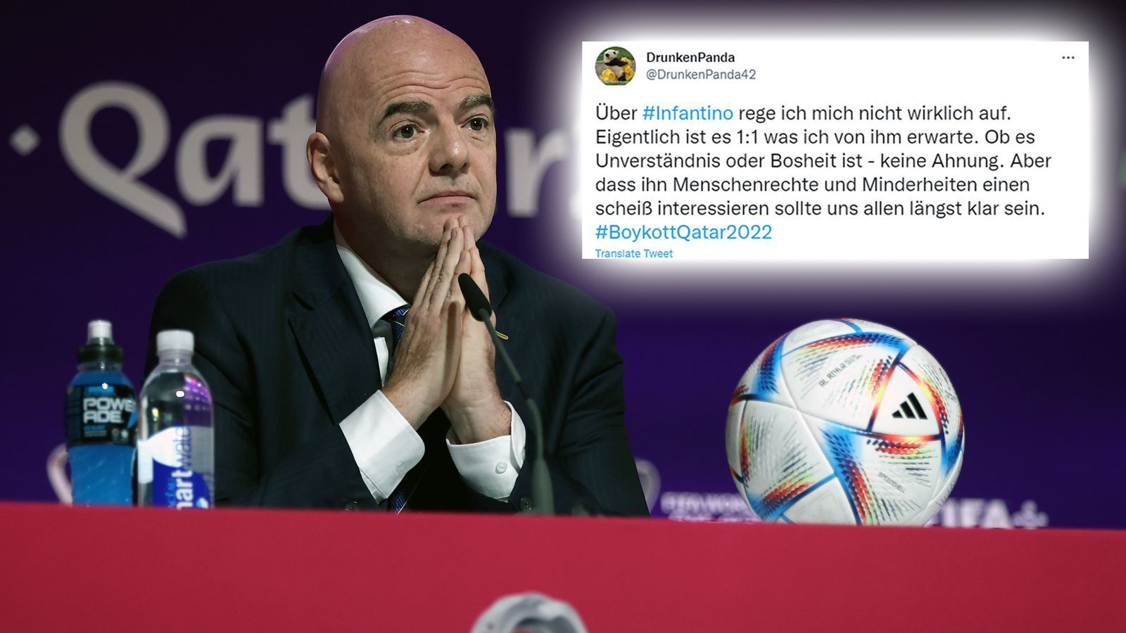 
                <strong>Resignation beim Thema Infantino und FIFA</strong><br>
                Einige User in den sozialen Medien reagierten gar nicht mehr mit Entsetzen, Ärger oder Frust auf die Worte Infantinos - sie scheinen vom Boss der FIFA gar nichts Anderes zu erwarten, als teils sehr skurrile Aussagen.
              