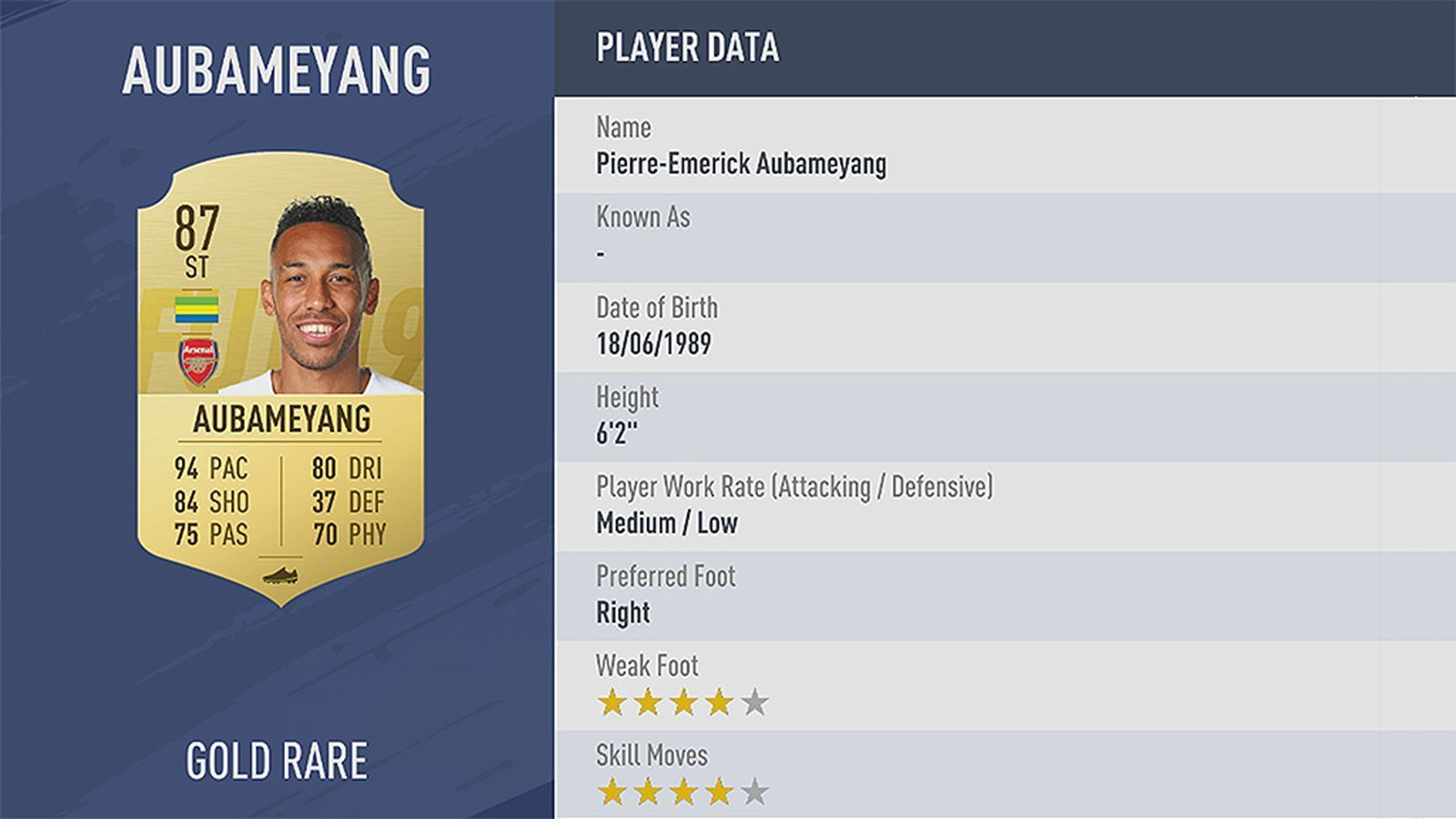 
                <strong>Platz 51: Pierre-Emerick Aubameyang</strong><br>
                Verein: FC ArsenalRating: 87
              