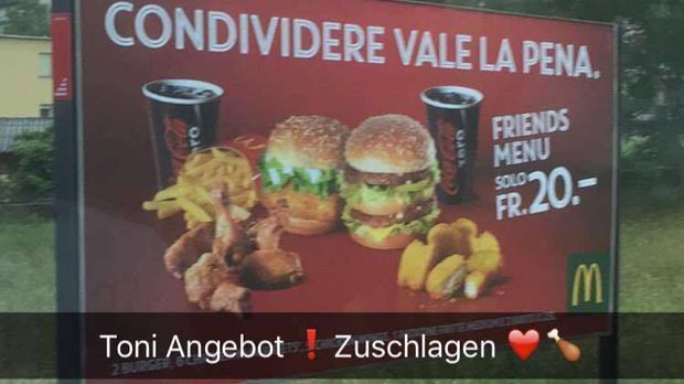 
                <strong>Snapchat-Geschichte des Lukas Podolski</strong><br>
                Ernährungstipps a la Poldi: Der Ex-Kölner macht "Toni" Rüdiger auf ein ganz besonderes Sonderangebot aufmerksam.
              