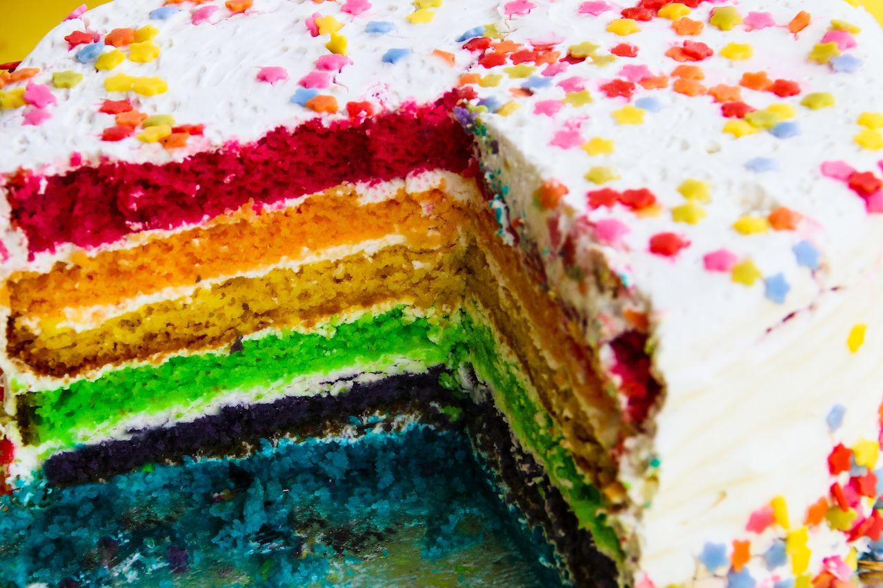 Keine Party ohne Regenbogen. Um diesen Kuchen entstand in den letzten Jahren ein wahrer    Dessert-Hype. Allein Google wirft dazu in Sekundenschnelle über 330.000 Ergebnisse aus.