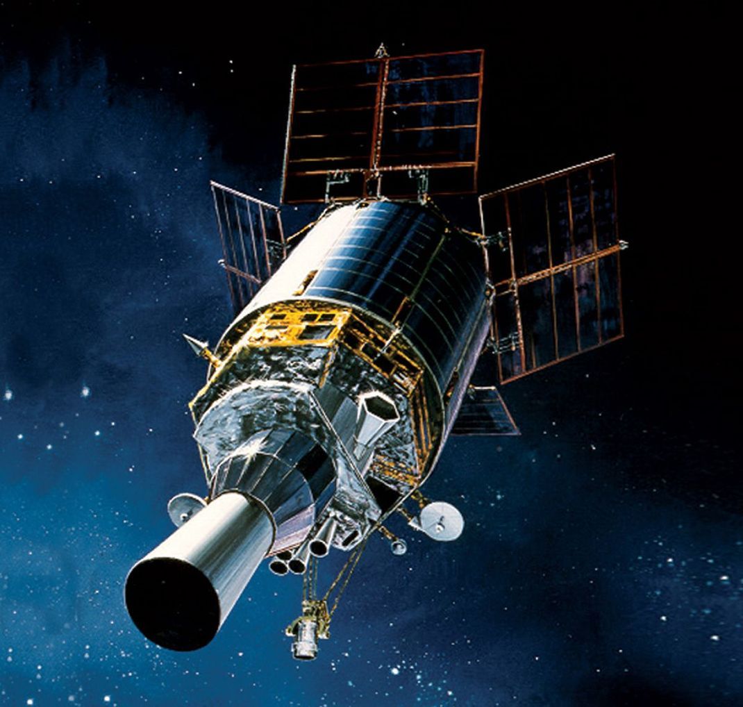 Illustration eines DSP-Satelliten der US Space Force, der weltweit registriert, wenn eine Rakete gestartet wird.