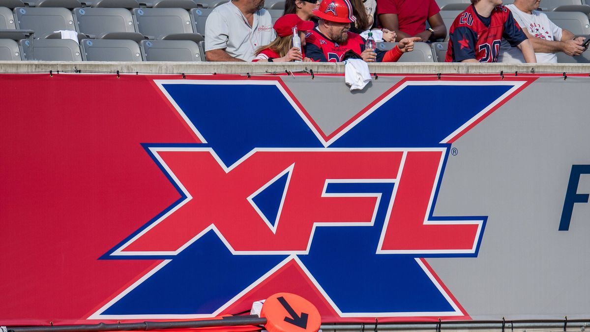 February 8, 2020: The XFL logo can be seen inside the stadium prior to an XFL football game between the LA Wildcats and the Houston Roughnecks at TDECU Stadium in Houston, TX. The Roughnecks won th...